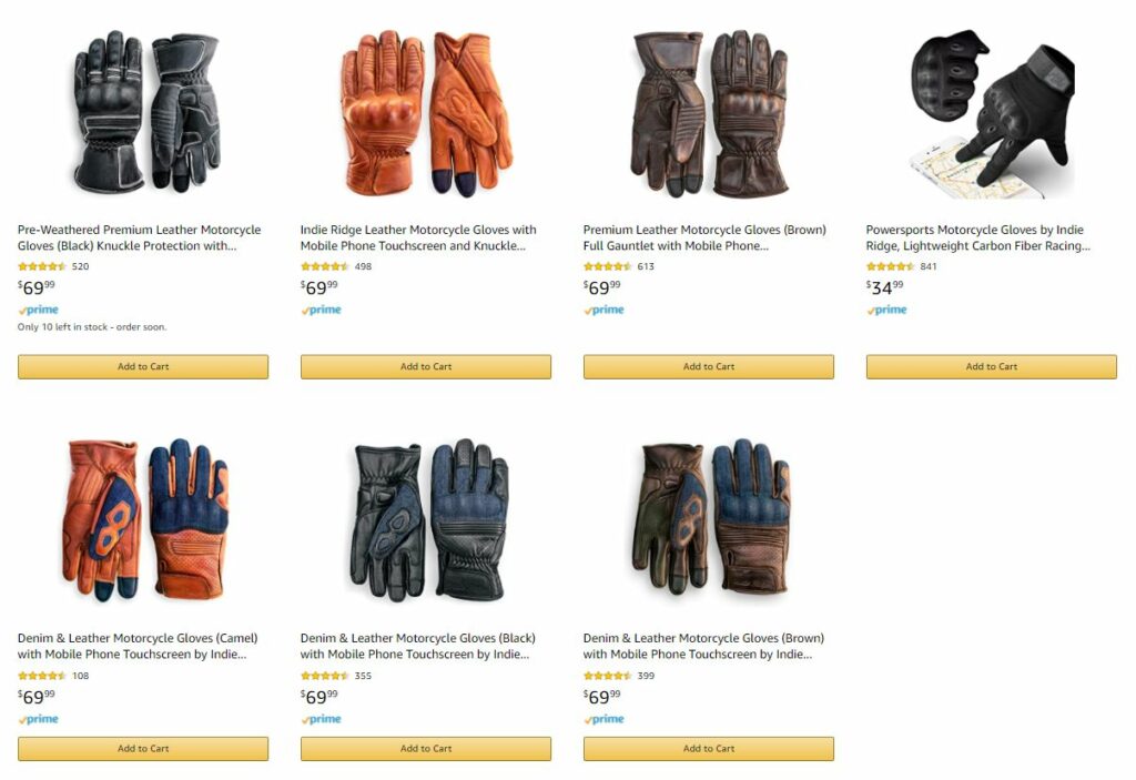 Indie Ridge Motorcycle Glove Styles