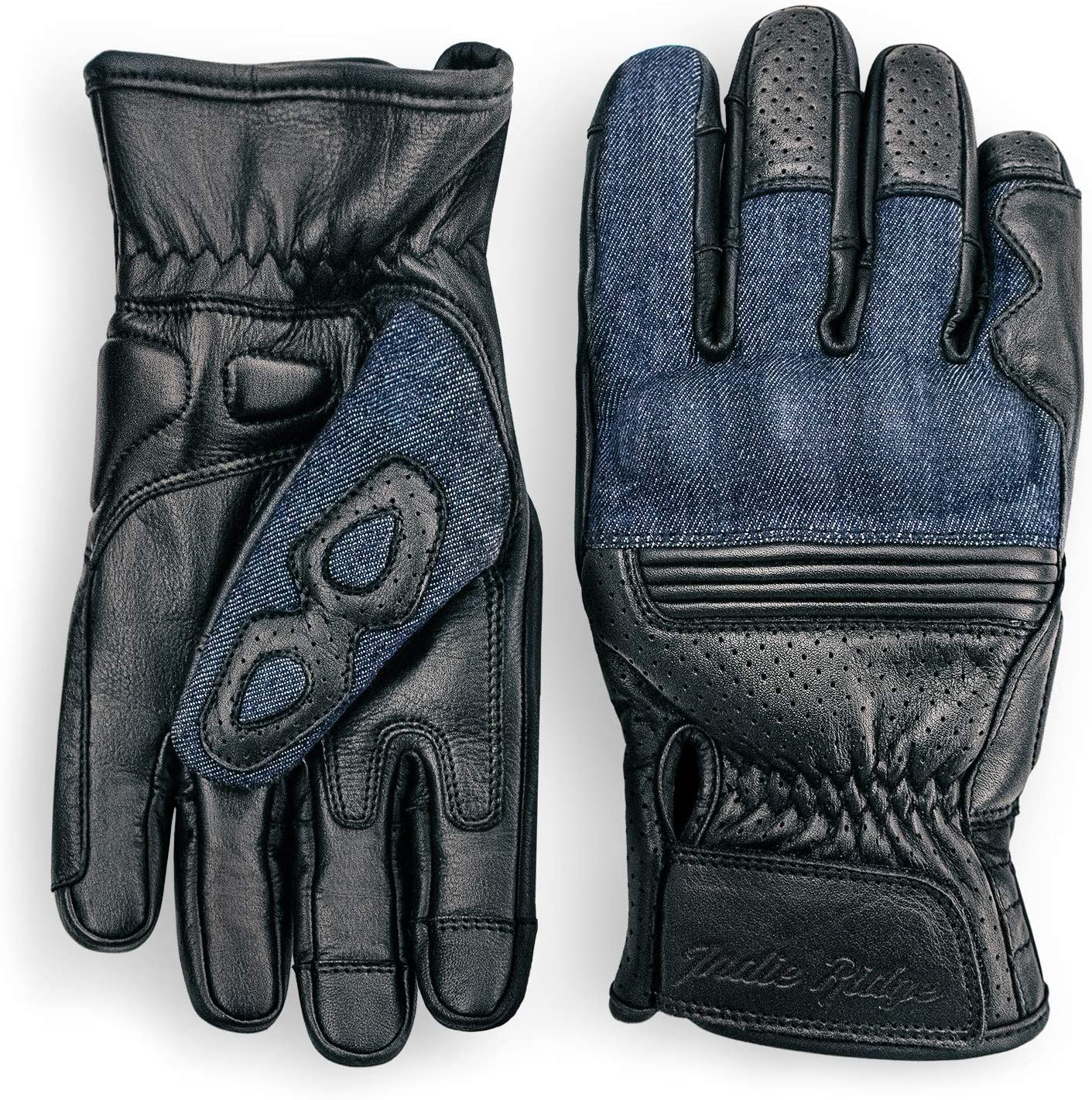 With Mobile Touchscreen by Indie Ridge Camel X-Small Denim & Leather Motorcycle Gloves 